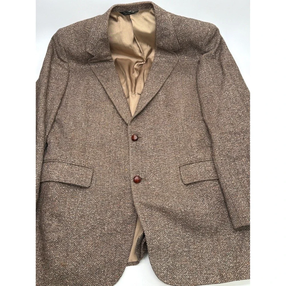 Emilio Pucci Firenze Brown Herringbone Tweed Wool Blazer Sport Coat Mens Vintage